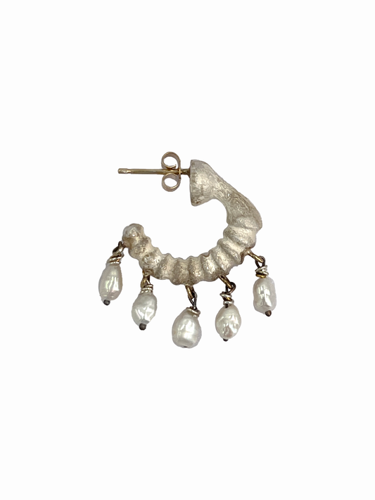 BONE  Earring No.2 Large with 5 "rice" freshwater pearls