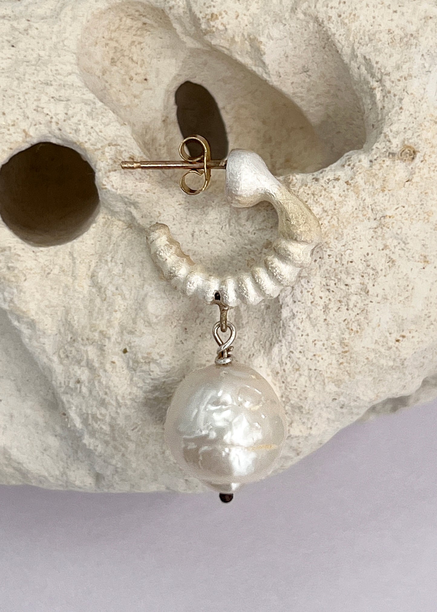 Bone Earring No.2 Small with 1 Large Fresh Water Pearl