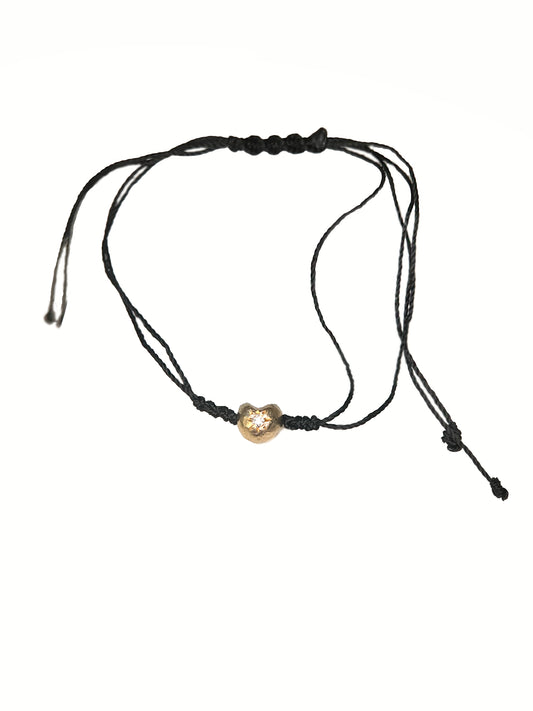 Large 9ct Gold Fortune Cookie Bracelet with One Round Natural Diamond